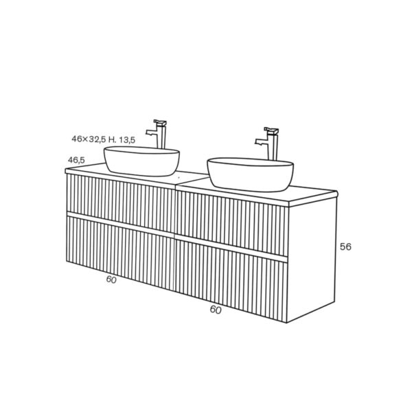Conjunto mueble de baño con lavabo sobre encimera Etna Sanchís croquis 4