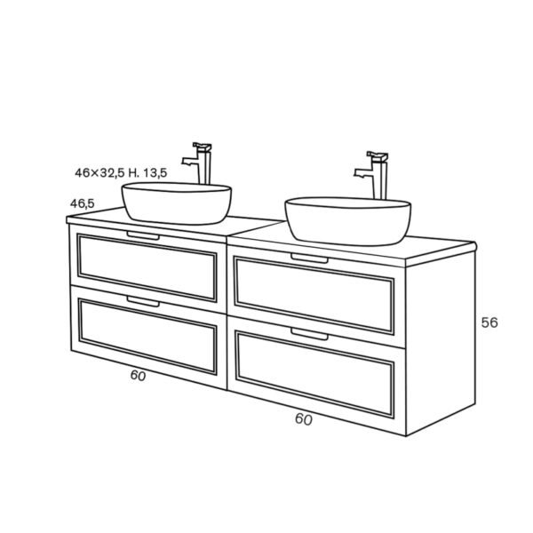 Conjunto mueble de baño con lavabo sobre encimera Alma Sanchís croquis 3