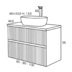 Conjunto mueble de baño con lavabo sobre encimera Etna Sanchís croquis 3