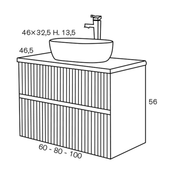 Conjunto mueble de baño con lavabo sobre encimera Etna Sanchís croquis 3