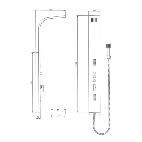 Columna de ducha hidromasaje Gocta GME croquis 3