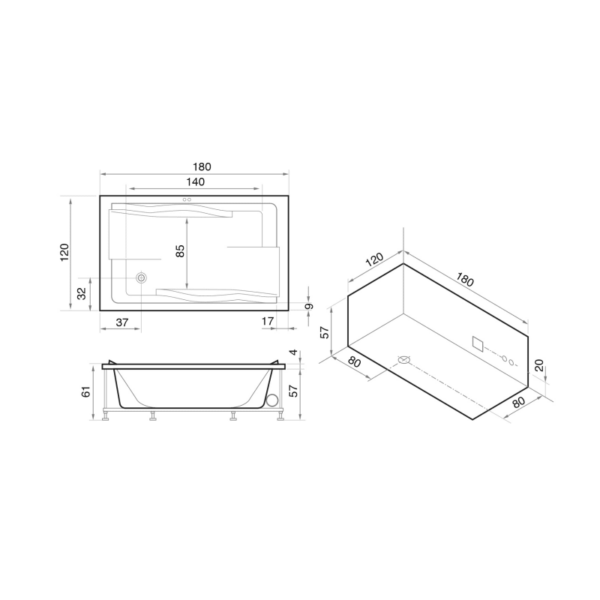 Bañera encastrada Dúo Oasis Star croquis 1