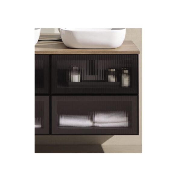 Conjunto mueble de baño frente cristal a rayas Koba Sanchís detalle 1