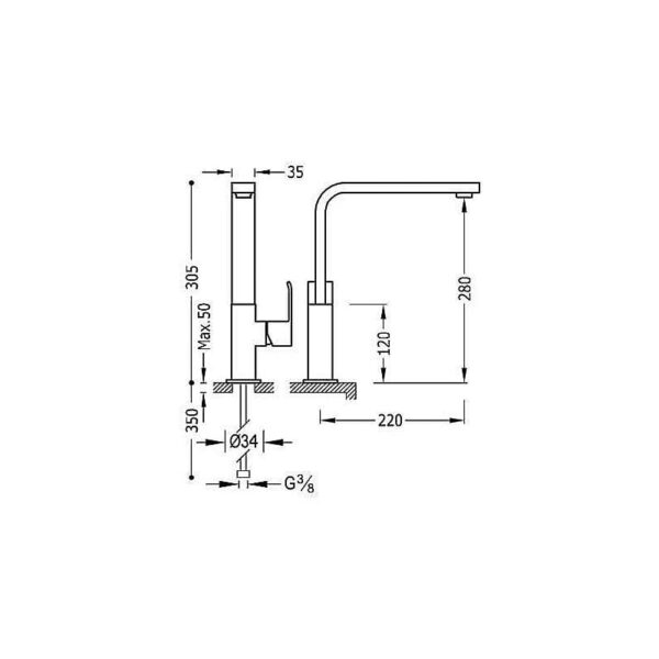 Grifo de lavabo Cuadro Tres croquis 2