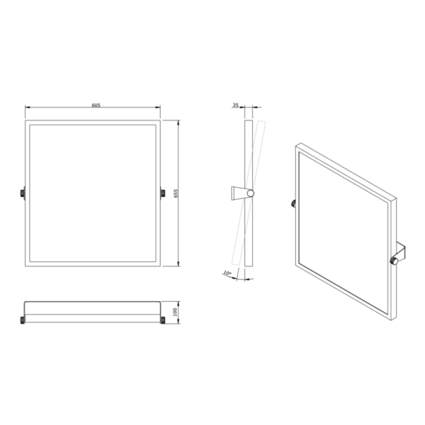 Espejo de baño inclinable ajustable New Wccare PMR de Unisan croquis 1