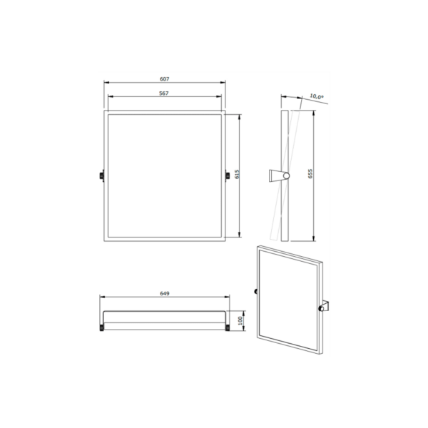 Espejo de baño inclinable ajustable New Wccare PMR de Unisan croquis 1