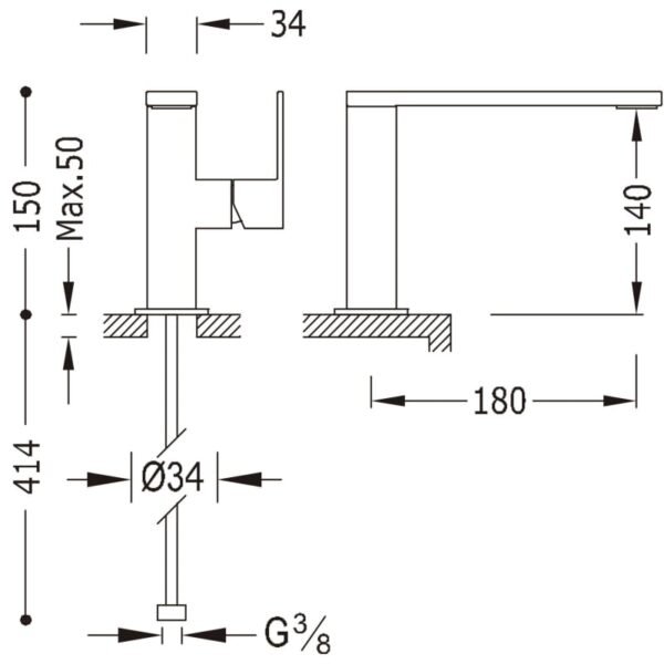 Grifo de lavabo Cuadro Tres croquis 1