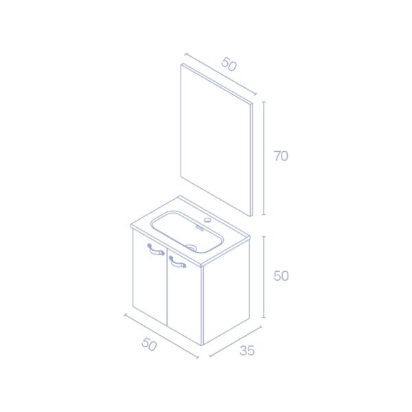Conjunto completo mueble de baño fondo reducido 35 cm Aneko Amizuva croquis 12