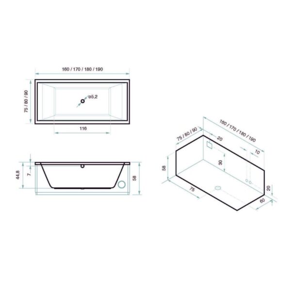 Bañera hidromasaje Elite 180 Oasis Star croquis 4