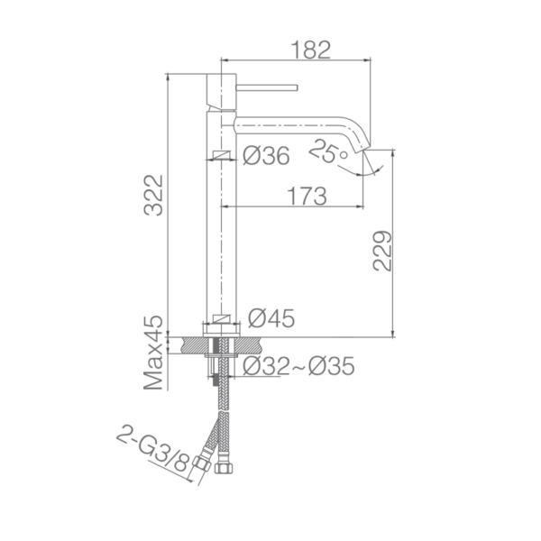 Grifo de lavabo caño alto Monza Imex croquis 7