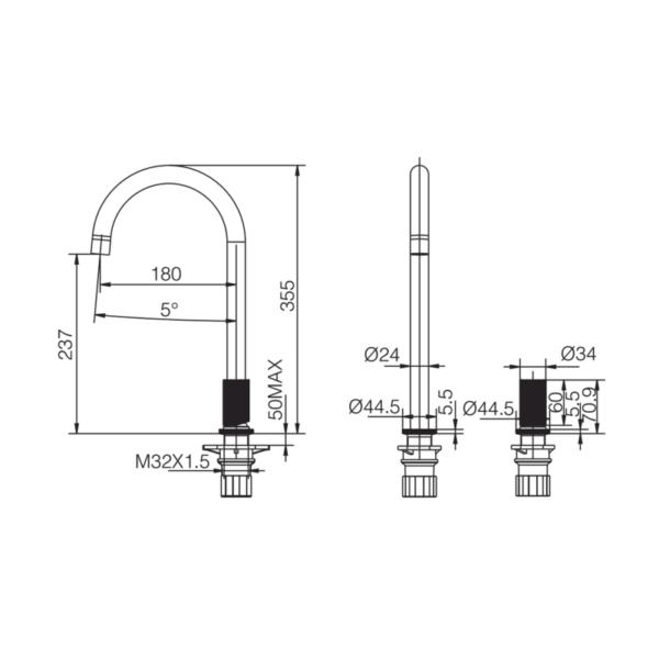 Grifo de cocina Manacor de Imex croquis 7