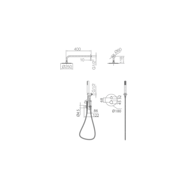 Conjunto de ducha empotrado Génova de Imex croquis 10