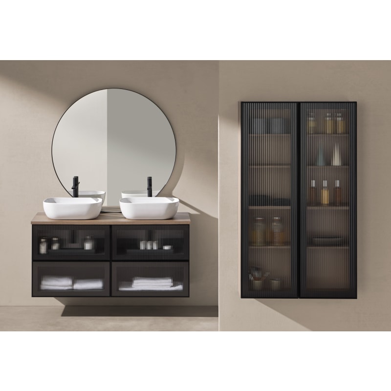 Conjunto mueble de baño frente cristal a rayas Koba Sanchís ambiente 2