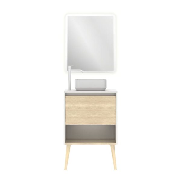 Conjunto mueble de baño con lavabo sobre encimera Nara Top Amizuva 3D 4