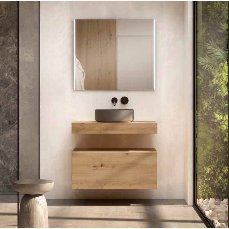 Mueble de baño con encimera de madera 10 cm de altura con cajonera Nomad monocolor Visobath principal 0