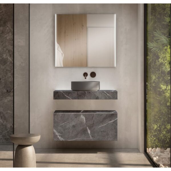 Mueble de baño con encimera de madera 10 cm de altura con cajonera Nomad monocolor Visobath principal 2