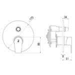 Mecanismo de baño y ducha + caja empotrable Aroha Galindo croquis 2