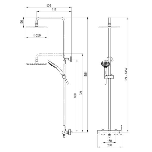 Conjunto de ducha y baño Zip Plus Galindo croquis 2