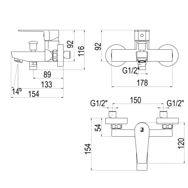 Grifo de ducha y bañera Aroha Galindo croquis 7