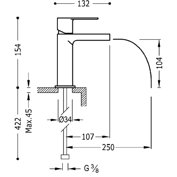 Grifo de lavabo Loft Tres croquis 1