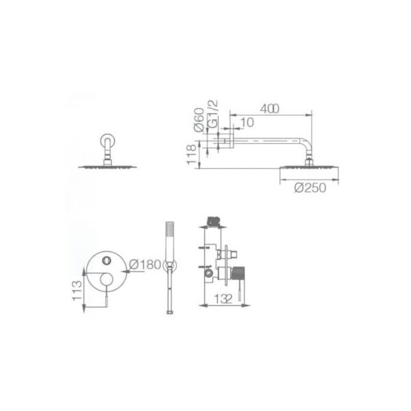 Conjunto de ducha y baño empotrado Line Imex croquis 20