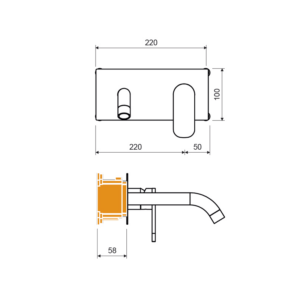 Grifo de lavabo empotrado Jamaica Lluvibath croquis 2