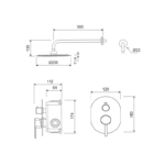 Conjunto de ducha empotrado Noti Lluvibath croquis 2