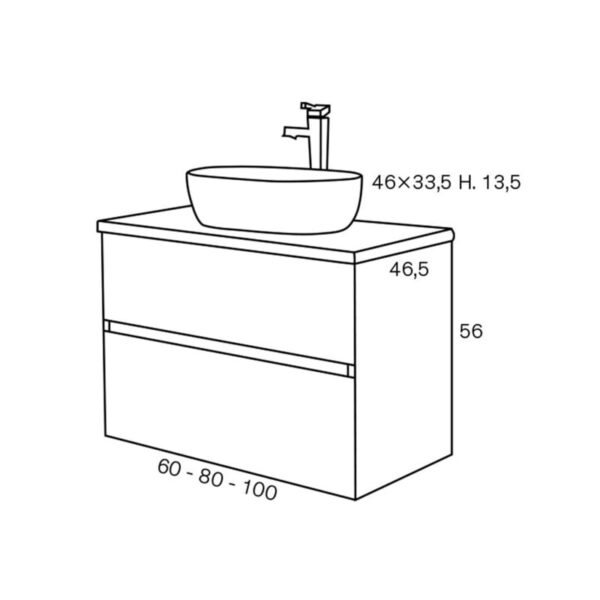 Conjunto mueble de baño con lavabo sobre encimera Glass Line Sanchís croquis 4