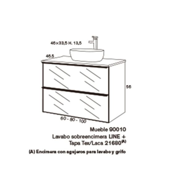 Conjunto mueble de baño frente de rejilla con encimera Koba Sanchís croquis 2