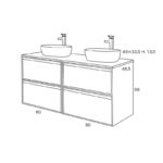 Conjunto mueble baño con encimera de madera Zama Sanchís croquis 2