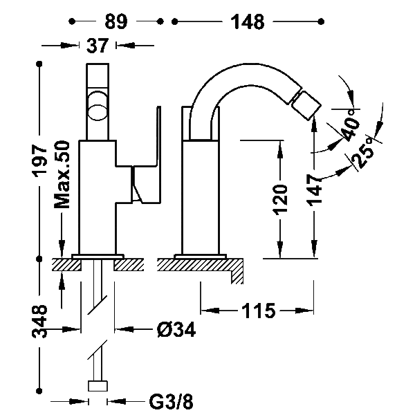 Grifo de bidé Cuadro Tres croquis 1