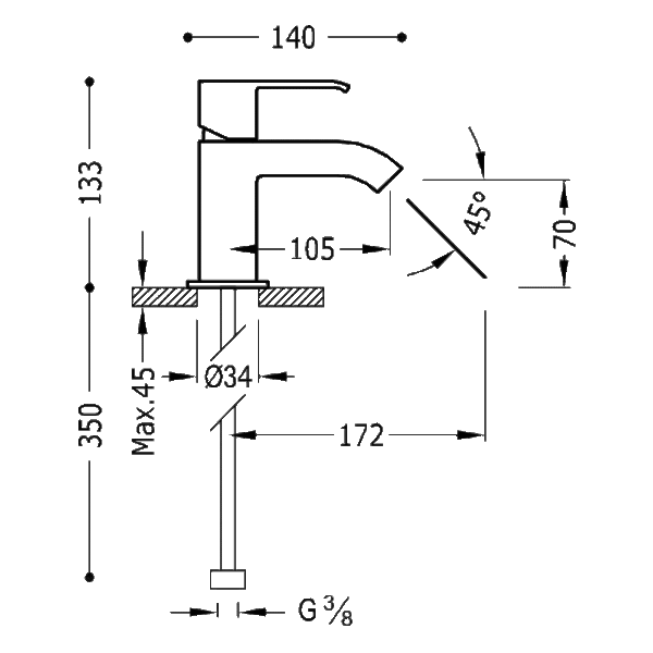 Grifo de lavabo Cuadro Tres croquis 1