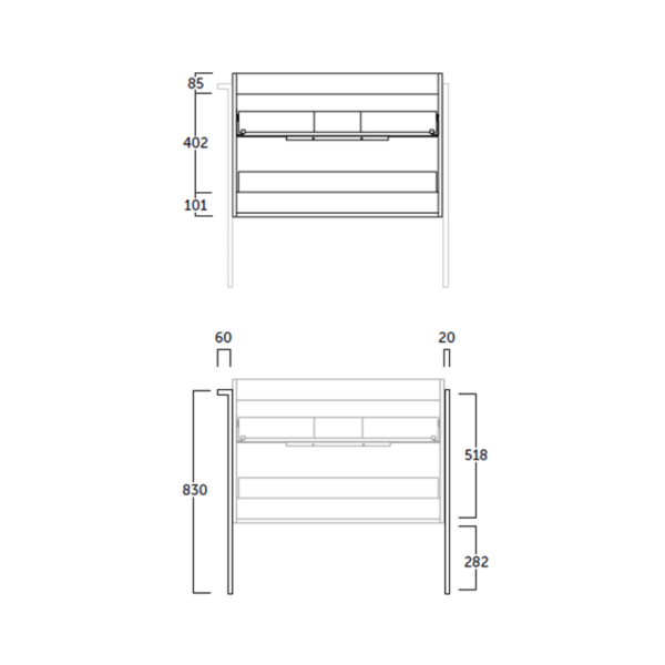 Mueble de baño Galsaky industrial Coycama croquis 11