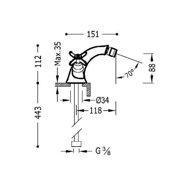 Grifo de bidé Clasic Tres croquis 1
