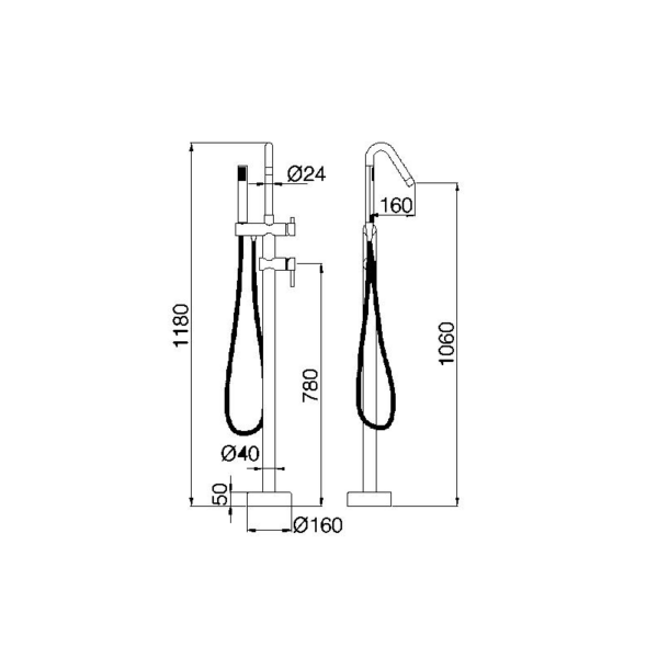 Grifo de bañera exenta Córcega Imex croquis 11