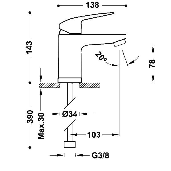 Grifo de lavabo Base Plus Tres croquis 1
