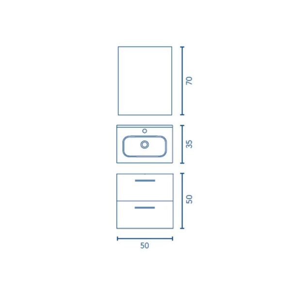 Conjunto completo mueble de baño fondo reducido 35 cm Hone Amizuva croquis 13