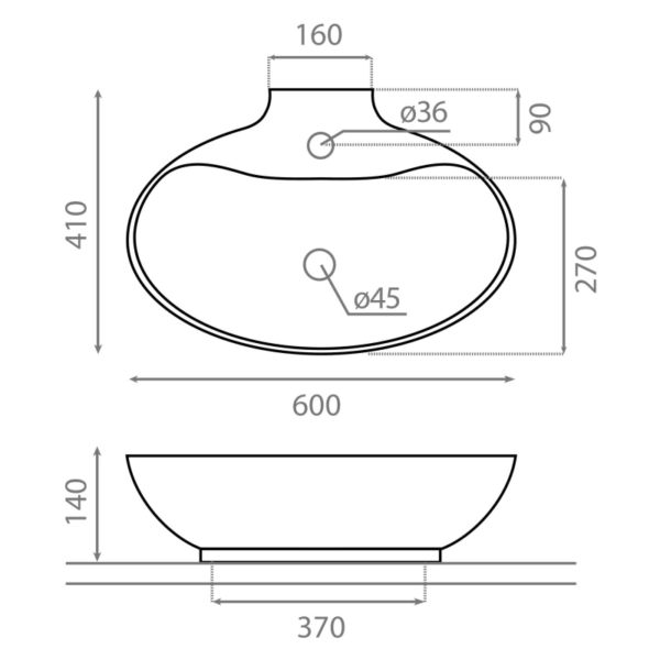 Lavabo sobre encimera New Málaga Bathco croquis 2