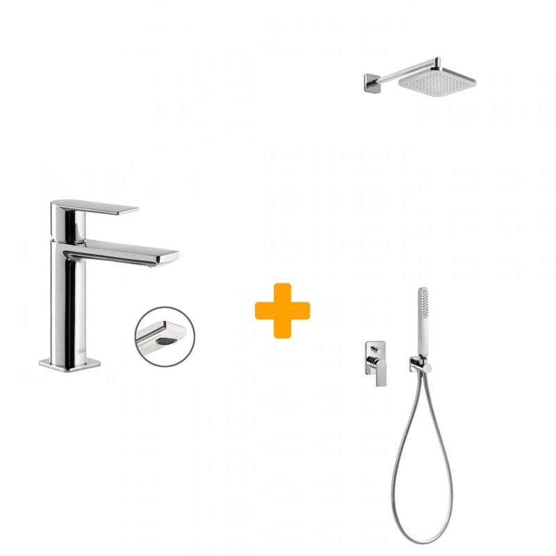 Pack grifo de lavabo + conjunto de ducha empotrado Loft Tres principal 0
