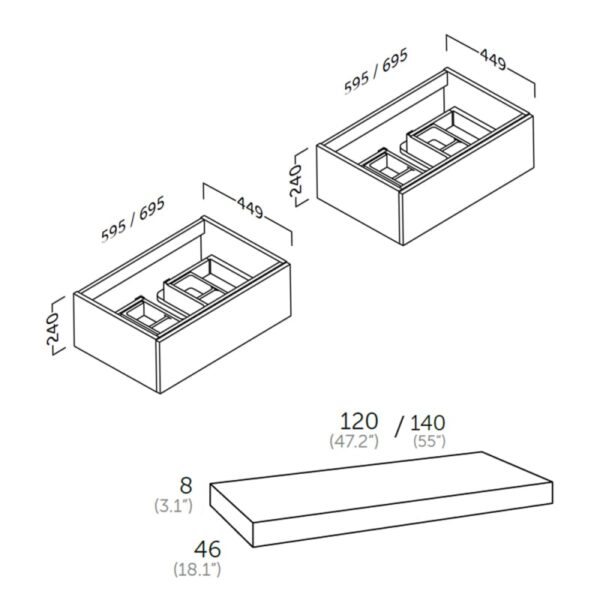 Mueble de baño con encimera de madera Landes Coycama croquis 4
