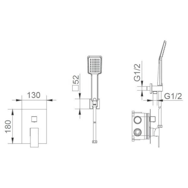 Conjunto de ducha empotrado Sumatra Imex croquis 8