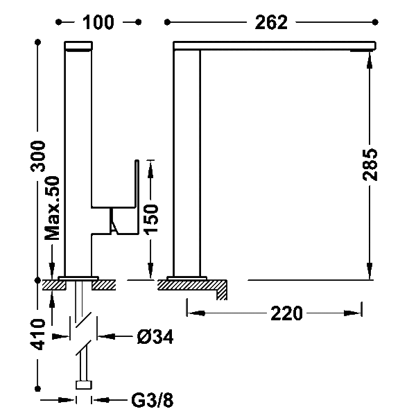 Grifo de lavabo Cuadro Tres croquis 1