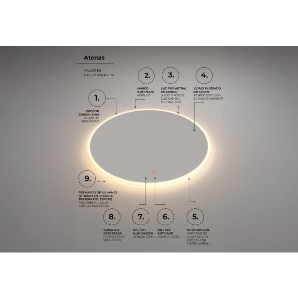 Espejo de baño con luz LED Atenas Ledimex detalle 5