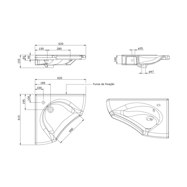 Lavabo suspendido New Wccare PMR de Unisan croquis 2