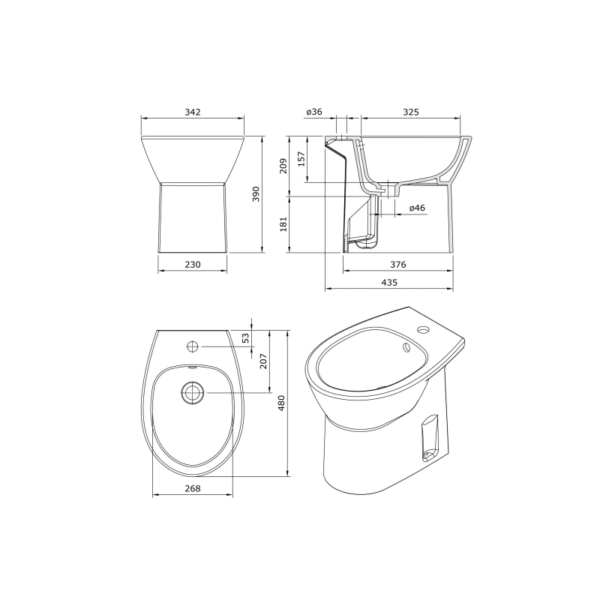 Bidé Easy Unisan Sanindusa croquis 1
