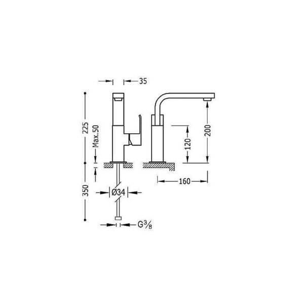 Grifo de lavabo Cuadro Tres croquis 2