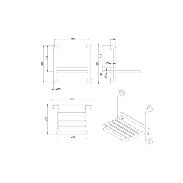 Asiento de ducha abatible New Wccare PMR de Unisan croquis 2