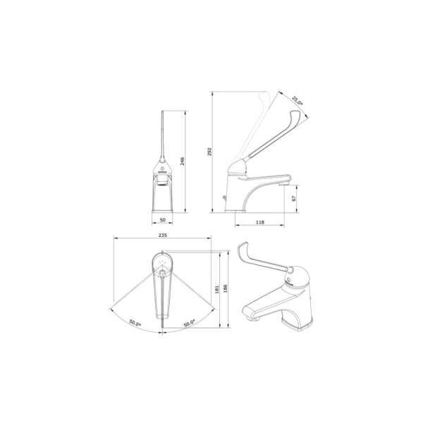 Grifo de lavabo PMR Easy Unisan Sanindusa croquis 1