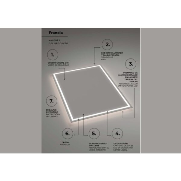 Espejo de baño con luz LED Francia Ledimex detalle 7