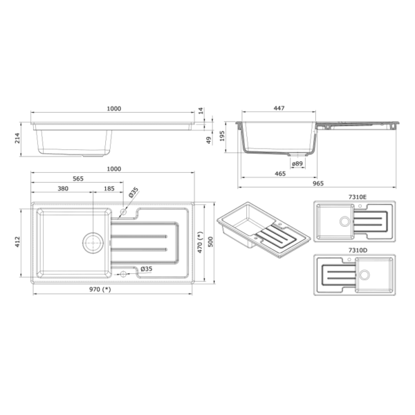 Fregadero de cocina Reno de Unisan Sanindusa croquis 3